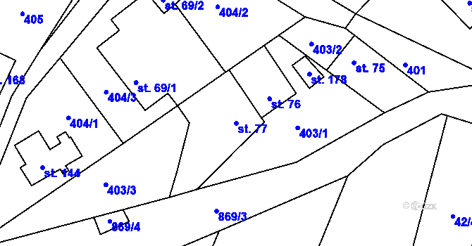 Parcela st. 77 v KÚ Světlice, Katastrální mapa