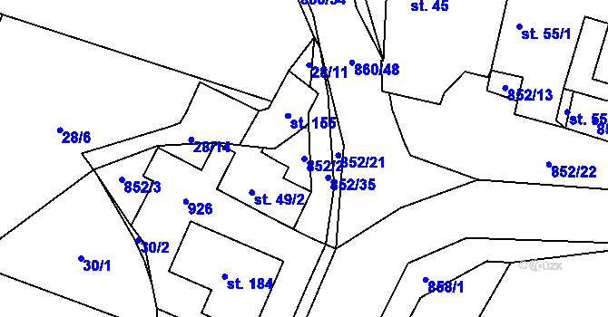 Parcela st. 852/2 v KÚ Světlice, Katastrální mapa