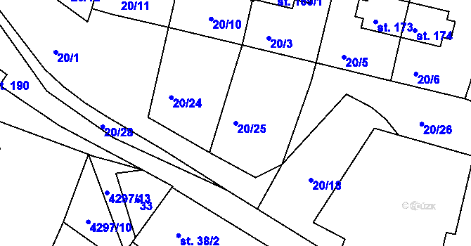 Parcela st. 20/25 v KÚ Skubice, Katastrální mapa