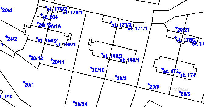 Parcela st. 169/2 v KÚ Skubice, Katastrální mapa