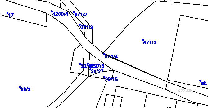 Parcela st. 671/4 v KÚ Skubice, Katastrální mapa