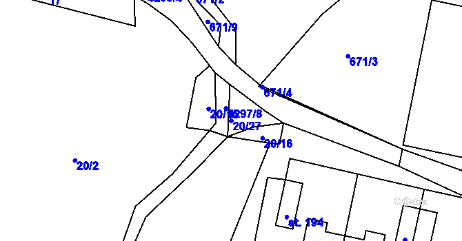 Parcela st. 20/27 v KÚ Skubice, Katastrální mapa