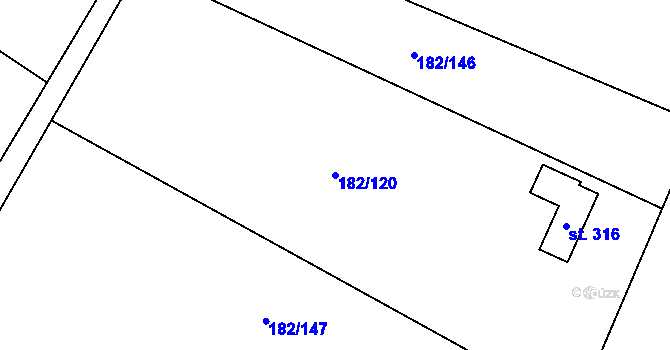 Parcela st. 182/120 v KÚ Světlík, Katastrální mapa