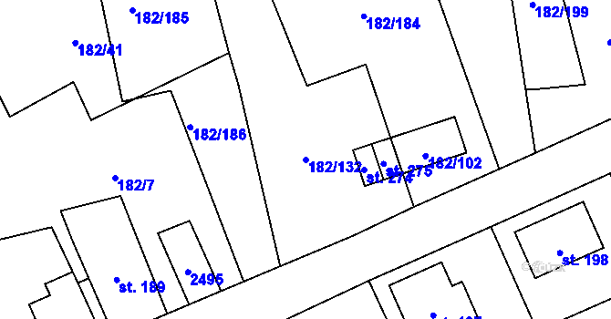 Parcela st. 182/132 v KÚ Světlík, Katastrální mapa