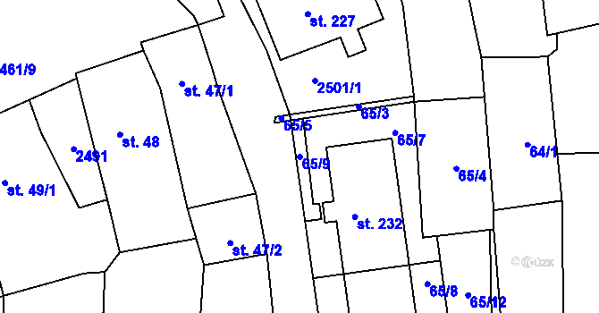 Parcela st. 65/9 v KÚ Světlík, Katastrální mapa