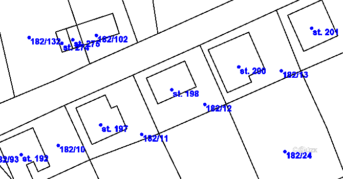 Parcela st. 198 v KÚ Světlík, Katastrální mapa