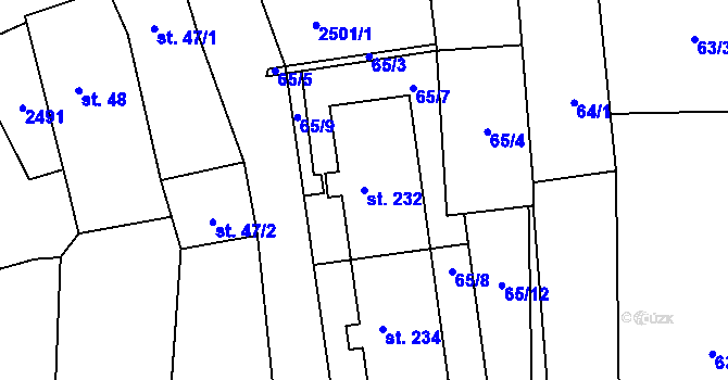 Parcela st. 232 v KÚ Světlík, Katastrální mapa