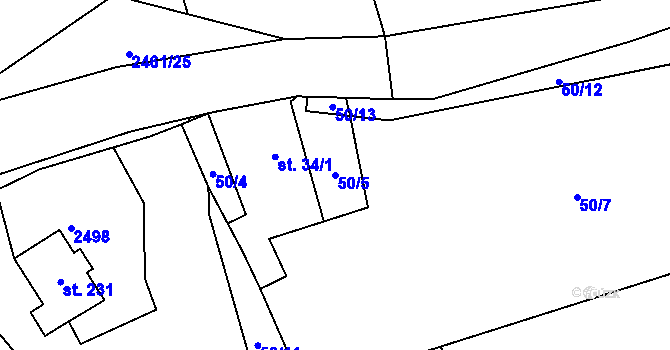 Parcela st. 50/5 v KÚ Světlík, Katastrální mapa