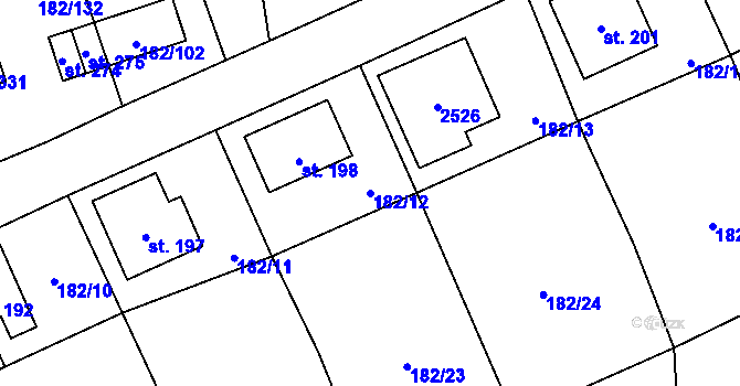 Parcela st. 182/12 v KÚ Světlík, Katastrální mapa