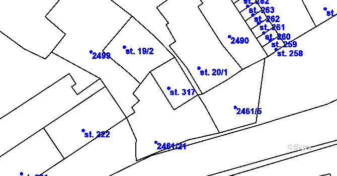 Parcela st. 317 v KÚ Světlík, Katastrální mapa