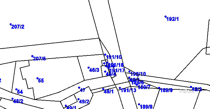 Parcela st. 191/10 v KÚ Cikháj, Katastrální mapa