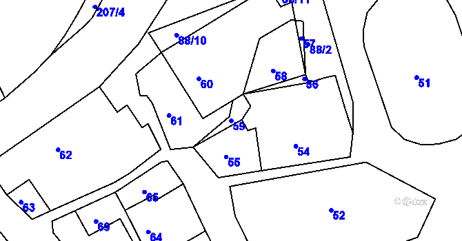 Parcela st. 59 v KÚ Světnov, Katastrální mapa
