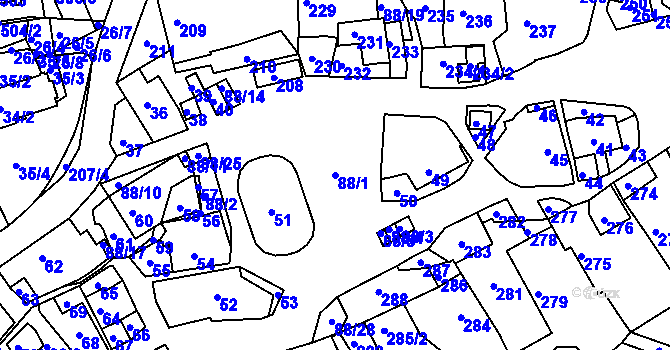 Parcela st. 88/1 v KÚ Světnov, Katastrální mapa
