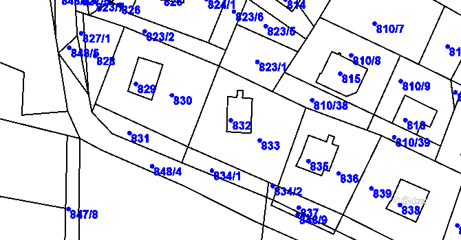 Parcela st. 832 v KÚ Světnov, Katastrální mapa