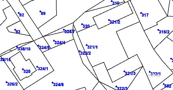 Parcela st. 321/1 v KÚ Světnov, Katastrální mapa