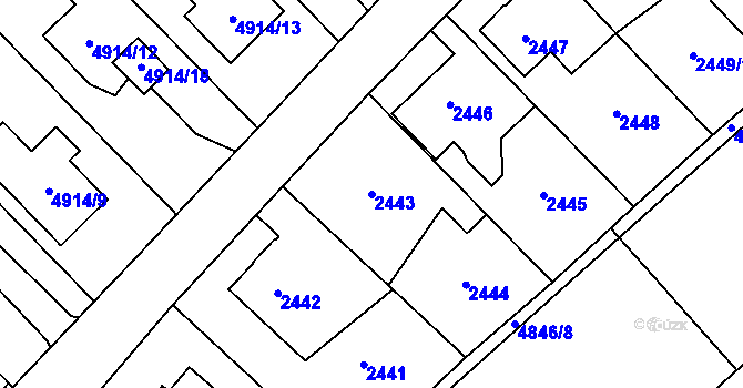 Parcela st. 2443 v KÚ Sviadnov, Katastrální mapa