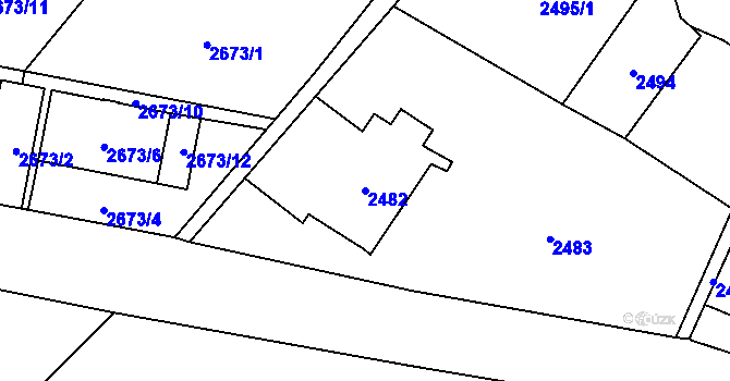 Parcela st. 2482 v KÚ Sviadnov, Katastrální mapa