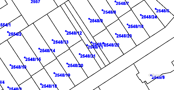 Parcela st. 2548/11 v KÚ Sviadnov, Katastrální mapa