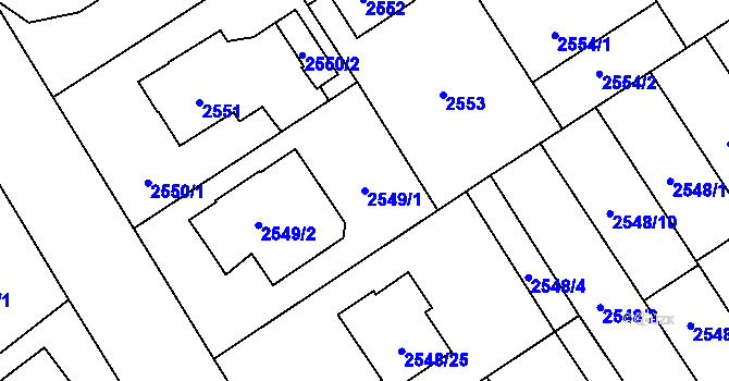 Parcela st. 2549/1 v KÚ Sviadnov, Katastrální mapa
