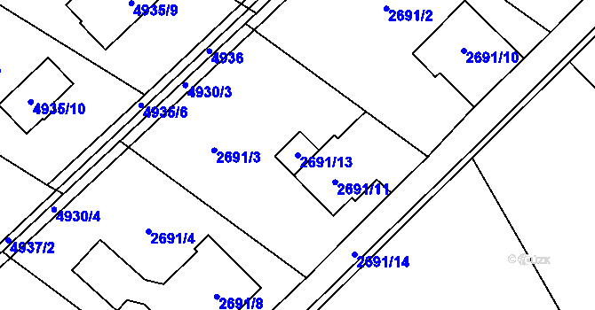 Parcela st. 2691/13 v KÚ Sviadnov, Katastrální mapa