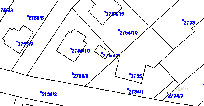 Parcela st. 2755/11 v KÚ Sviadnov, Katastrální mapa