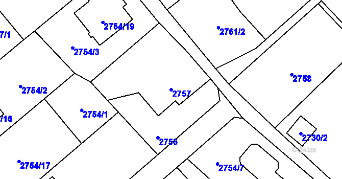 Parcela st. 2757 v KÚ Sviadnov, Katastrální mapa