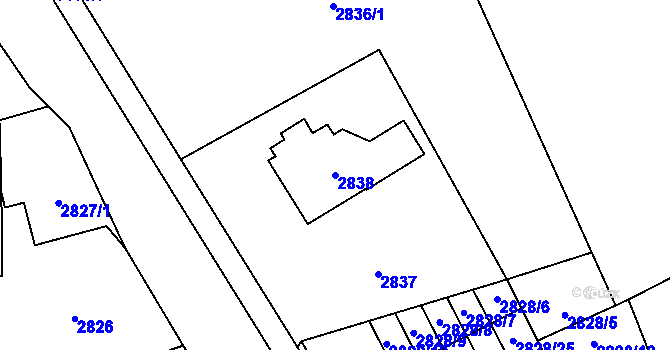 Parcela st. 2838 v KÚ Sviadnov, Katastrální mapa