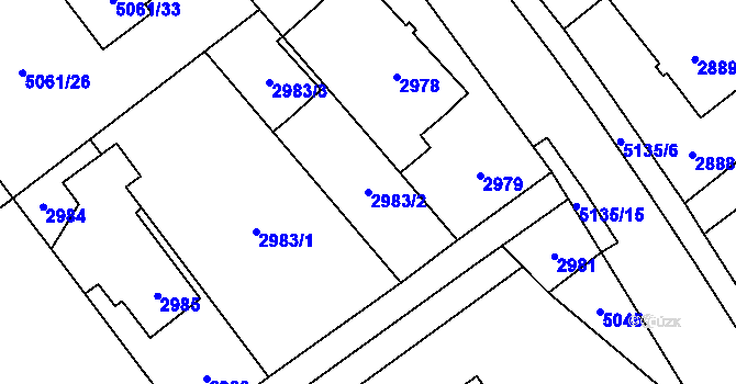 Parcela st. 2983/2 v KÚ Sviadnov, Katastrální mapa