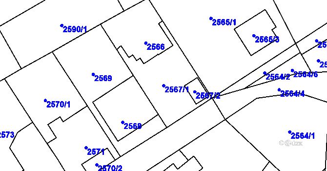 Parcela st. 2567/1 v KÚ Sviadnov, Katastrální mapa