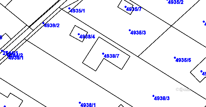 Parcela st. 4938/7 v KÚ Sviadnov, Katastrální mapa