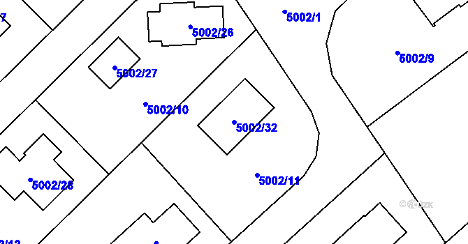Parcela st. 5002/32 v KÚ Sviadnov, Katastrální mapa