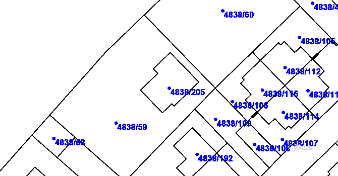 Parcela st. 4838/205 v KÚ Sviadnov, Katastrální mapa