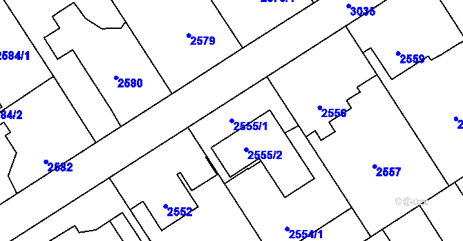 Parcela st. 2555/1 v KÚ Sviadnov, Katastrální mapa