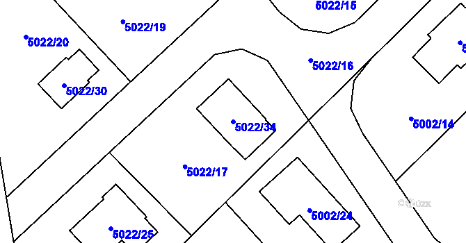 Parcela st. 5022/34 v KÚ Sviadnov, Katastrální mapa