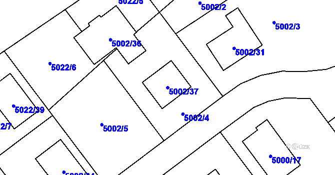 Parcela st. 5002/37 v KÚ Sviadnov, Katastrální mapa