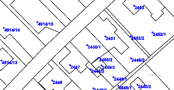 Parcela st. 2450/1 v KÚ Sviadnov, Katastrální mapa