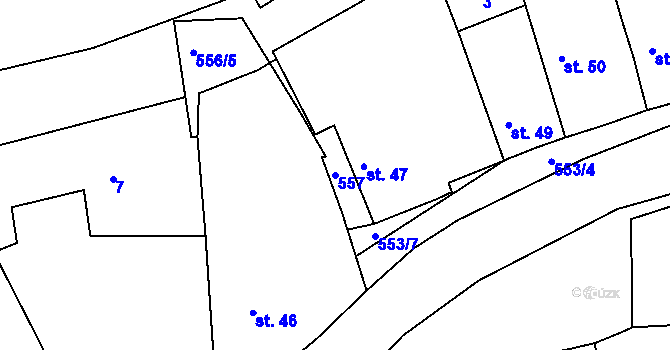 Parcela st. 557 v KÚ Svídnice u Dymokur, Katastrální mapa