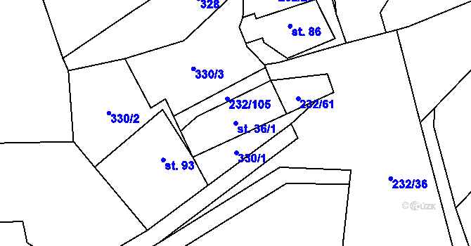 Parcela st. 36/1 v KÚ Svídnice u Slatiňan, Katastrální mapa