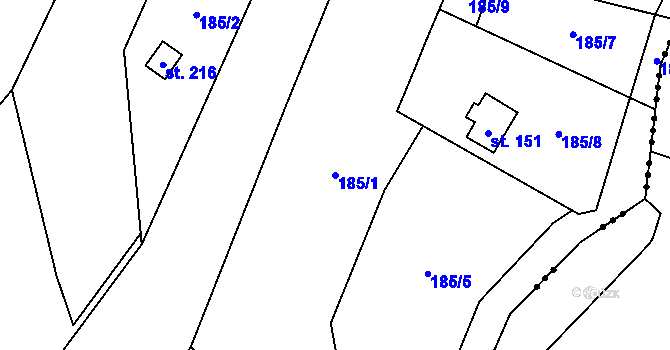 Parcela st. 185/1 v KÚ Svídnice u Slatiňan, Katastrální mapa