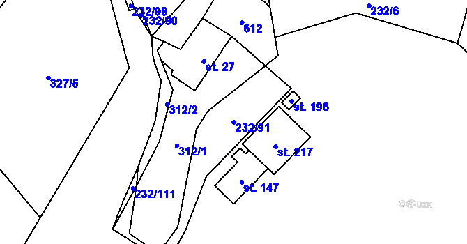 Parcela st. 232/91 v KÚ Svídnice u Slatiňan, Katastrální mapa
