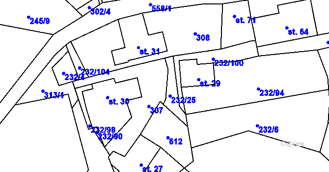Parcela st. 232/99 v KÚ Svídnice u Slatiňan, Katastrální mapa