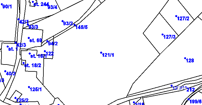 Parcela st. 121/1 v KÚ Svídnice u Slatiňan, Katastrální mapa