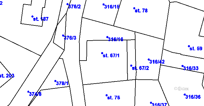 Parcela st. 67/1 v KÚ Trpišov, Katastrální mapa