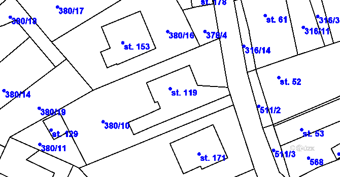 Parcela st. 119 v KÚ Trpišov, Katastrální mapa