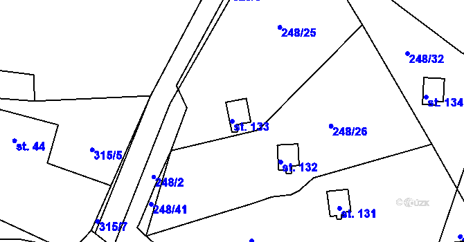 Parcela st. 133 v KÚ Trpišov, Katastrální mapa