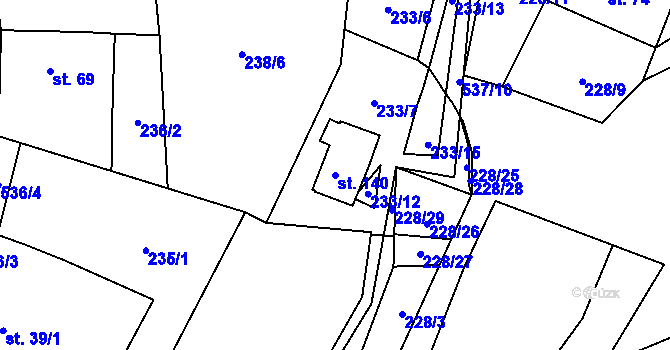 Parcela st. 140 v KÚ Trpišov, Katastrální mapa