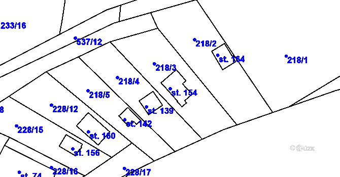Parcela st. 154 v KÚ Trpišov, Katastrální mapa