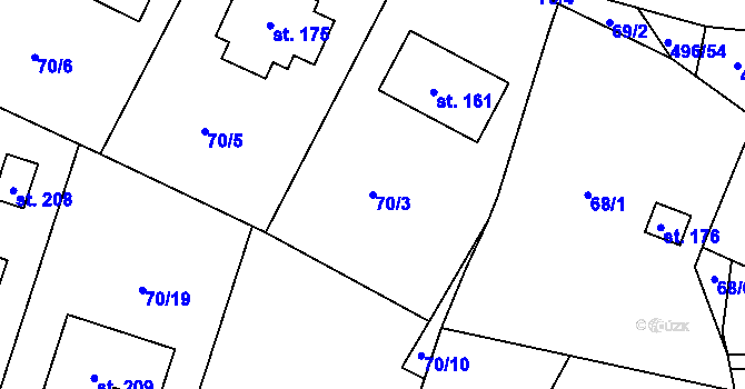 Parcela st. 70/3 v KÚ Trpišov, Katastrální mapa
