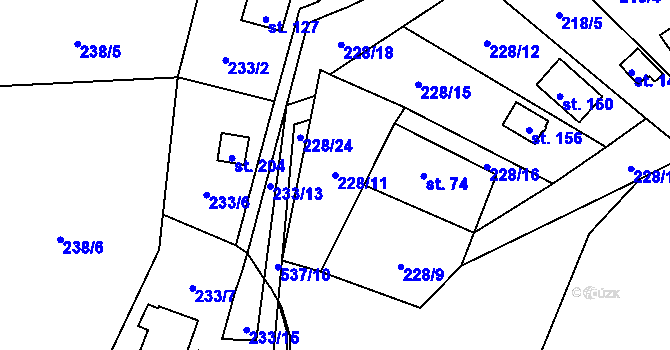 Parcela st. 228/11 v KÚ Trpišov, Katastrální mapa