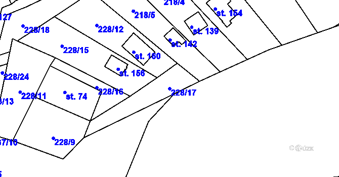 Parcela st. 228/17 v KÚ Trpišov, Katastrální mapa